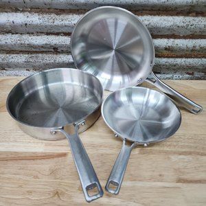 Calphalon 5003 3qt Sauce 1390 10" & 1388 8" Skillet Set Stainless Cookware